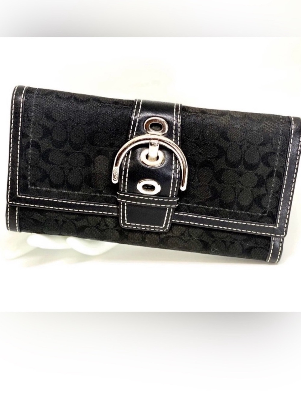 COACH Black Signature Jacquard Buckle Wallet